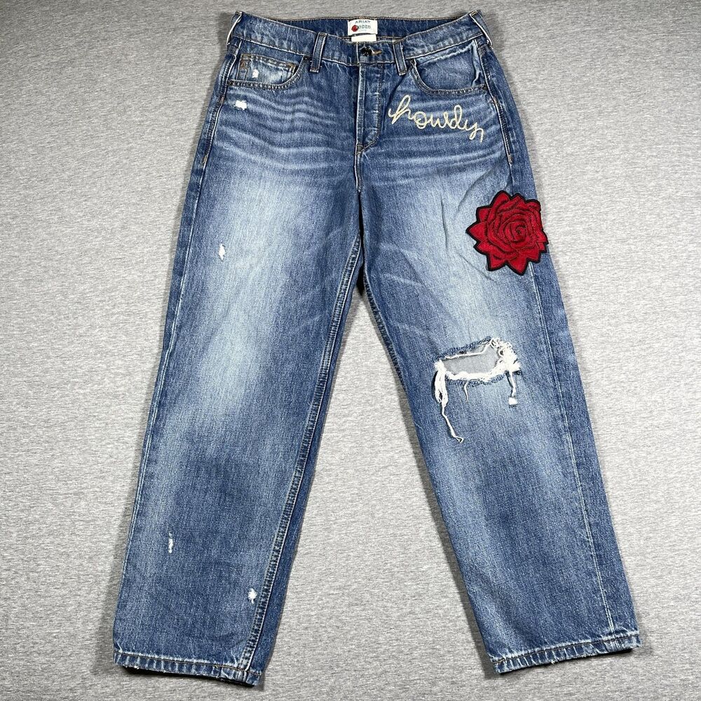 Ariat x Rodeo Quincy Jeans Womens 29 Blue Straight Tomboy Straight Embroidered